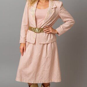 Vintage 70s 80s Western Cowgirl Skirt Set Outfit Size 10 Pink Gold Embroidered
